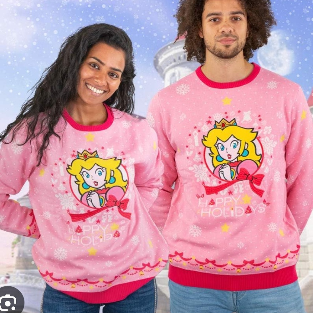 NWOT Princess Peach Super Mario Happy Holidays Christmas Sweater Size 2X